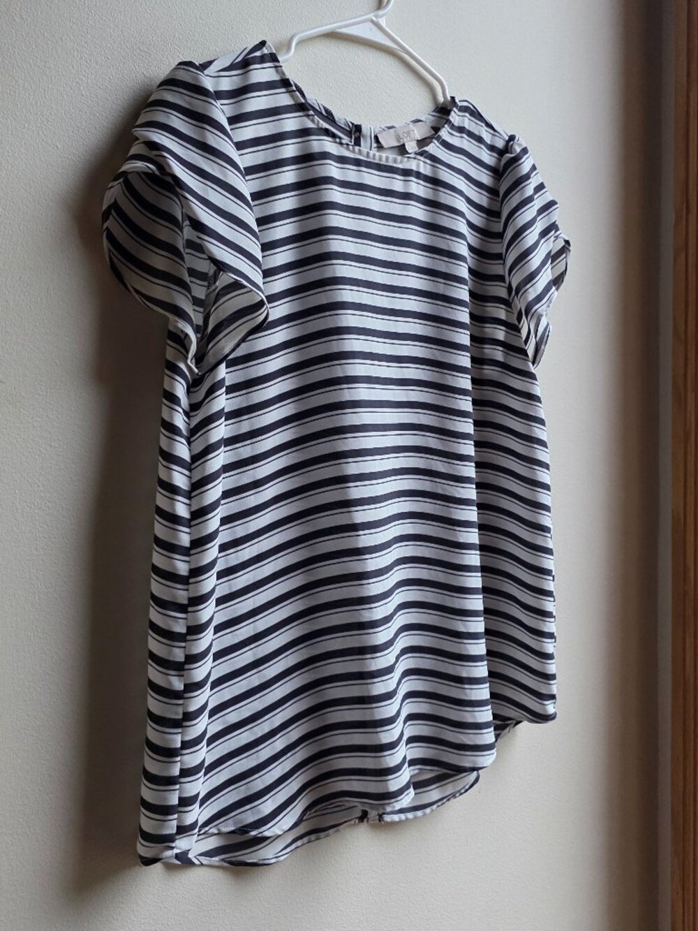 LOFT Black/White Striped Ruffle Sleeve Blouse Size Medium